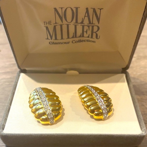 Nolan Miller Gold and Silver Glamour  Austrian Crystal Clip on Earrings - Picture 1 of 4